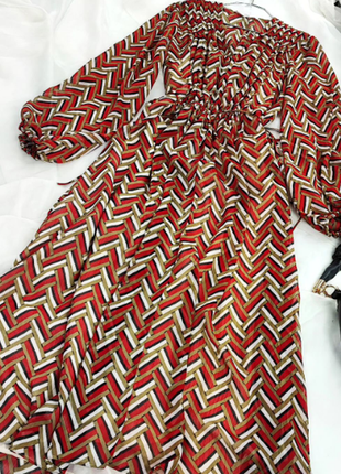 Шифонова сукня в геометричний принт в червоно-коричневих тонах mango1 фото
