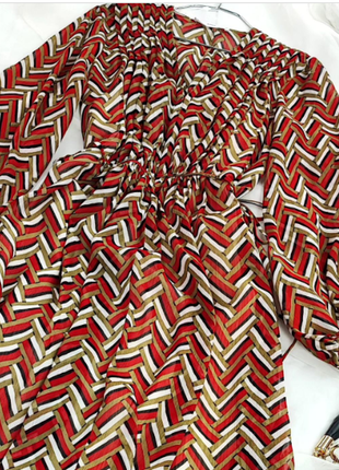 Шифонова сукня в геометричний принт в червоно-коричневих тонах mango2 фото