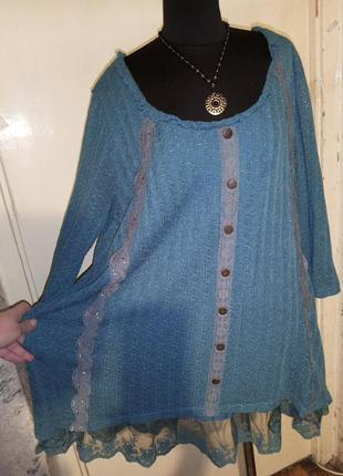 Жіночна,трикотажна блуза-туніка-трапеція з мереживом,бохо,мега батал,joe browns2 фото