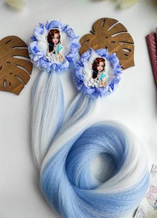 Бантики з пасмами, блакитні банти для дівчаток з волоссям резинки2 фото