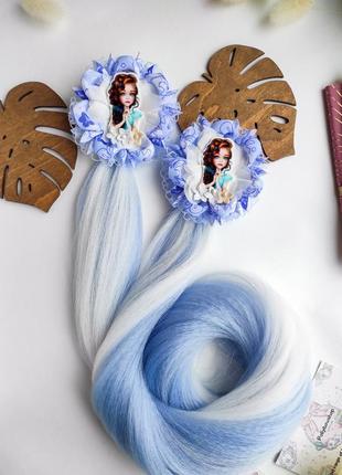 Бантики з пасмами, блакитні банти для дівчаток з волоссям резинки3 фото