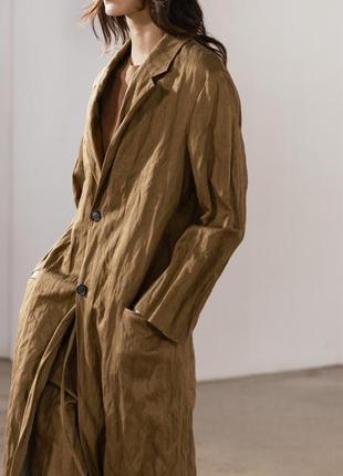 Жате коричневе пальто-сюртак zara new1 фото
