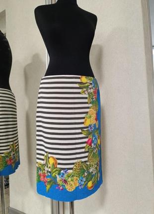 Меди юбка до колен marc cain с ярким принтом в цветы и лимоны 🍋 в полоску на лето1 фото