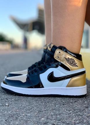 Nike air jordan 1 gol black женские кожаные кроссовки 😍