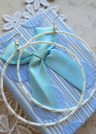 Серьги кольц белые бисер тренд лёгкие серёжки нежн hand made ручн бижут
