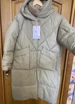 Нова стильна довга тепла куртка стьобане пальто з капюшоном 52-54 р осінь весна3 фото