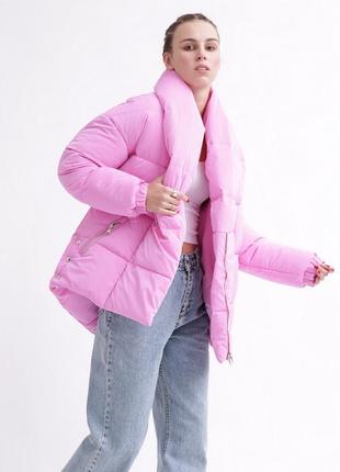 Крута рожева куртка-кокон7 фото
