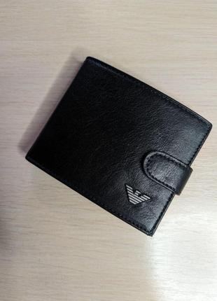 Мужской кожаный кошелек с защелкой armani черное портмоне из натуральной кожи в подарочной упаковке2 фото