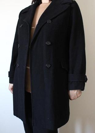 Классическое двубортное черное пальто из шерсти и кашемира (размер 42-44)4 фото