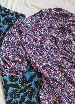 Платье мини с воротником в цветочный принт и обьемными рукавами фонариками буфами пышными легкое летнее5 фото