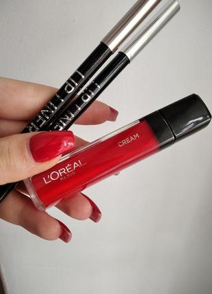 Блиск loreal, олівець для губ, лакова помада