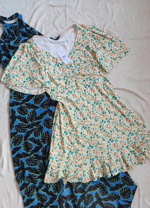 Плаття великий розмір батал у квітковий принт літнє з рюшем воланом і жаткою стяжкою стяжкою1 фото