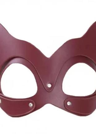 Маска кошечки leather crystal diamonds, burgundy