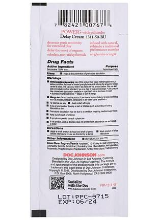 Мощный пролонгатор doc johnson power+ delay cream for men, 7 мл. 2