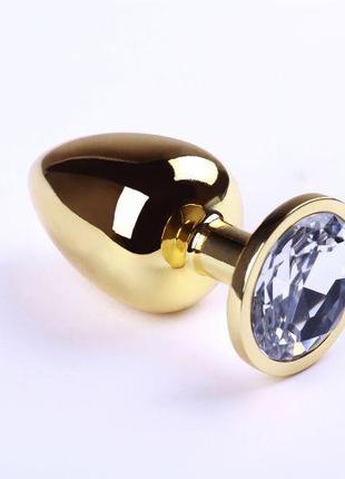 Анальная пробка с прозрачным кристаллом swarovski gold diamond, размер l