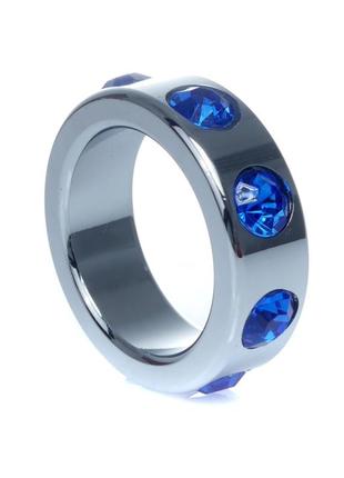Эрекционное кольцо металлическое metal cock ring with dark blue diamonds small, 4,5 см.