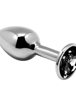 Металева анальна пробка із кристалом alive mini metal butt plug black, розмір l, 9х4 см.