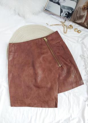 Асиметричная коричневая юбка кожзам 36 с размер3 фото