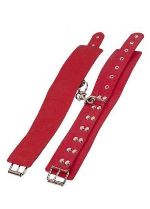 Оковы leather restraints leg cuffs, red 2