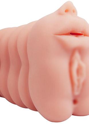 Потрійний мастурбатор 3 в 1 вагіна+анус+рот baile - passion lady experience 3 tunnels at onece, 13,5 х11 см.