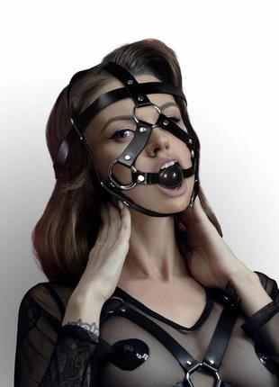 Маска-сбруя с кляпом feral feelings head harness, кожа, 4,8 см.