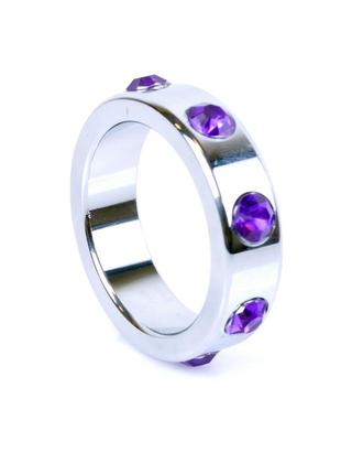 Эрекционное кольцо металлическое metal cock ring with purple diamonds large, 5,5 см.