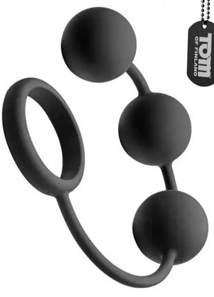 Силіконові анальні кульки tom of finland silicone cock ring with 3 weighted balls, 15,2х3,8 см.