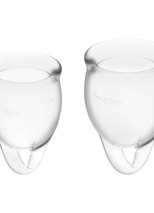 Набор менструальных чаш satisfyer feel confident (transparent), мешочек для хранения, 15 и 20 мл.