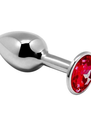 Металевий анальний затор з кристалом alive mini metal butt plug red, розмір l, 9х4 см.