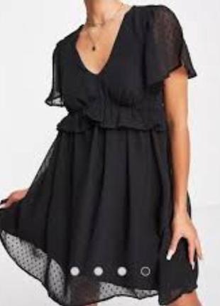 Платье черное в горошек шифоновое нарядное 40 na kd zara6 фото