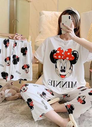 Пижама женская с принтом minnie mouse, стильная женская пижама для дома 3 в 1, пижама из бамбука