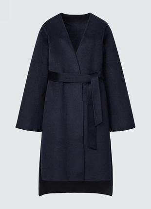 Пальто uniqlo:c темно-синє wool blend wrap coat