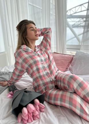 Муслиновая женская пижама, домашняя одежда, домашний костюм, брюки, рубашка, муслин4 фото