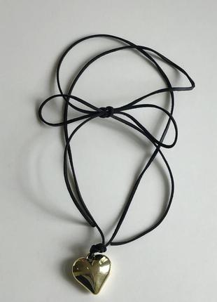 12-150 чокер-шнурок з підвіскою серце завязка на шею с кулоном сердце2 фото