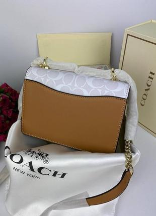 Деловая женская сумочка coach mini white/brown коач женка сумка мин4 фото