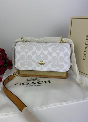 Деловая женская сумочка coach mini white/brown коач женка сумка мин5 фото