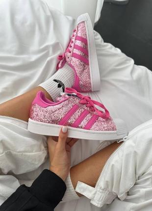 Шикарная стильная женская обувь кроссовки налажный топ новинка adidas superstar “barbie pink”3 фото