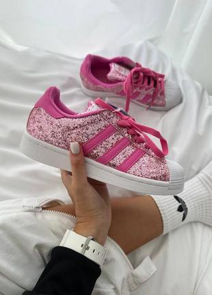 Шикарная стильная женская обувь кроссовки налажный топ новинка adidas superstar “barbie pink”9 фото