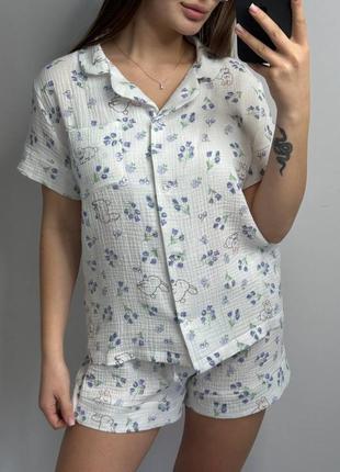 Комплект пижама натуральная муслин рубашка и штаны 22 цвета7 фото