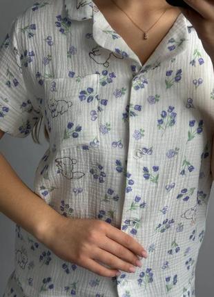 Комплект пижама натуральная муслин рубашка и штаны 22 цвета8 фото