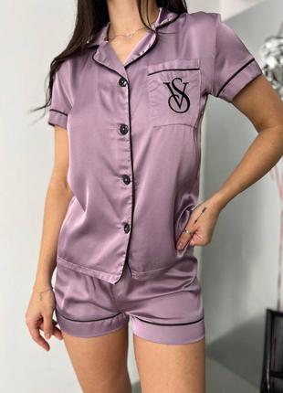 Шелковая пижама премиум качество из лого рубашка и шорты9 фото