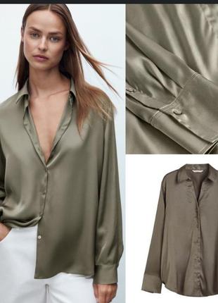 Стильная атласная блузка хаки h&m5 фото