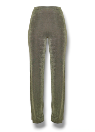Облегающие широкие брюки цвета хаки из ацетатата1 фото