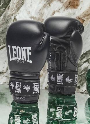 Перчатки боксерские leone ambassador black 10 ун.