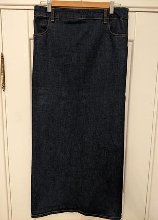 Джинсовая макси юбка карандаш с разрезом2 фото