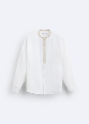 Сорочка zara лляна стійка 1063 303 white4 фото