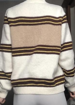 Свитер кардиган светер в полоску полосатий смужку светр кофта бежевый оверсайз вільний джемпер худи толстовка8 фото