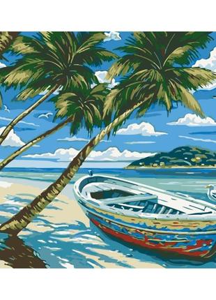 Картина за номерами відпочинок мрії. човен під пальмами. пейзаж 40*50 см art craft 10583-ac