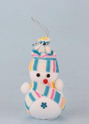 Декор новорічний сніговик 14см у шапочці блакитний