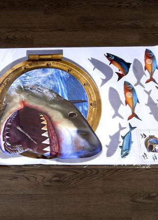 Інтер'єрна наклейка zoo акула в ілюмінаторі xh4275 90х60см6 фото